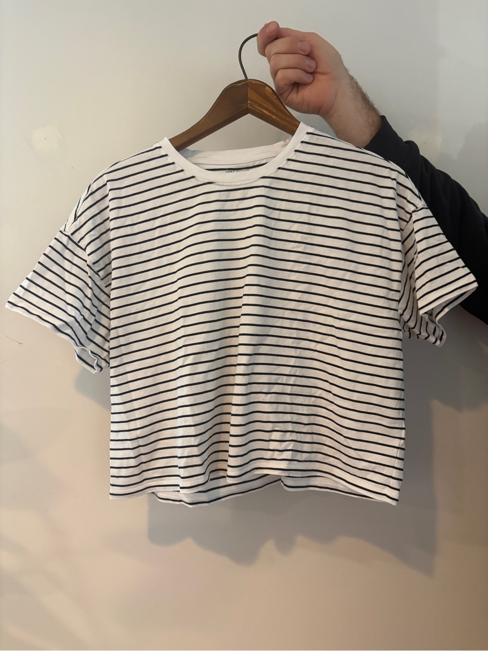 Cozy Earth Women’s All Day Cropped Tee - Jet Black Stripe - L